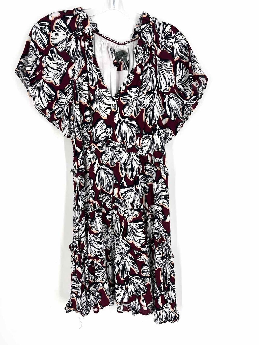 By Anthropologie Size XS Maroon/White Floral Tiered Dresses Dress
